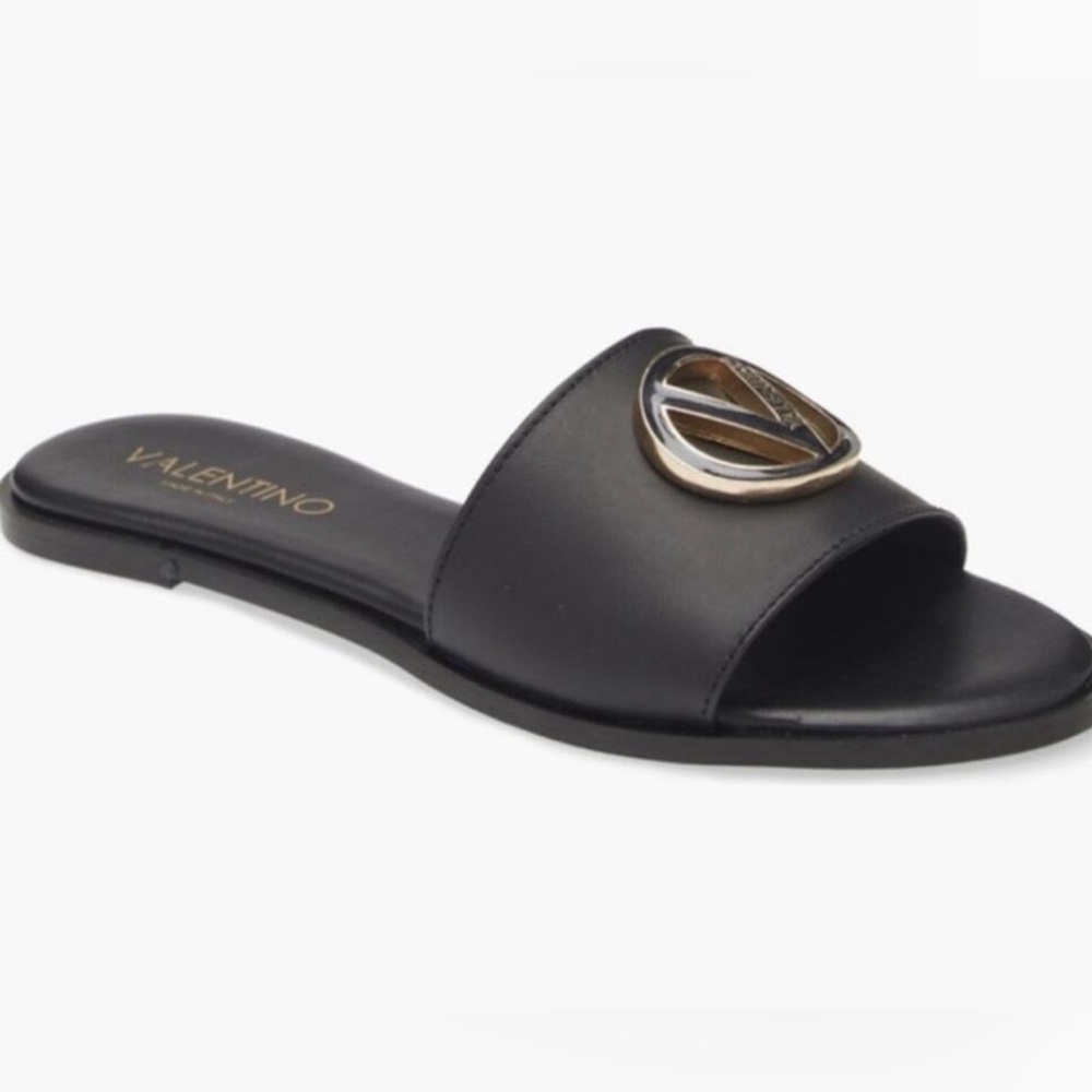 Women's Designer Valentino by Mario Valentino Black Bugola Slide Sandal Size 6